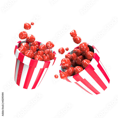 bucket filled with popcorn candy 3d illustration isolated icon photo