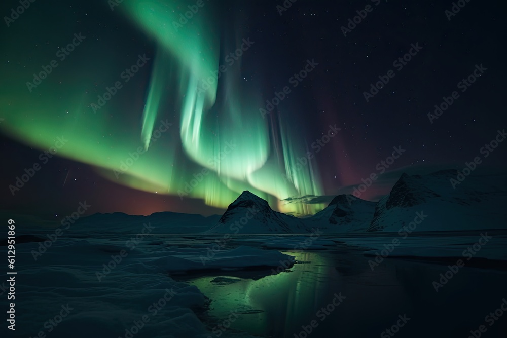 Mountains with northern lights