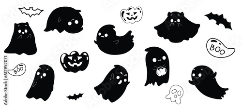 Set of cute funny ghost silhouettes