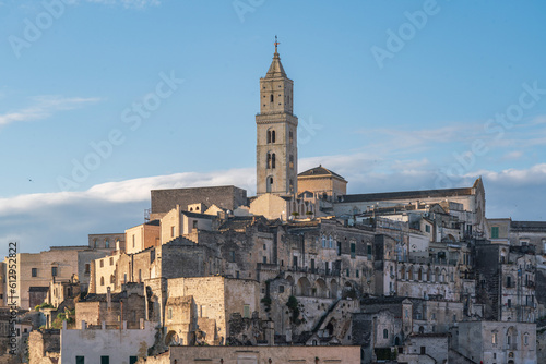 Matera city skyline, the ancient town of Matera at sunrise or sunset, Matera, Italy