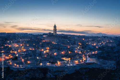 Matera city skyline, the ancient town of Matera at sunrise or sunset, Matera, Italy © Sen