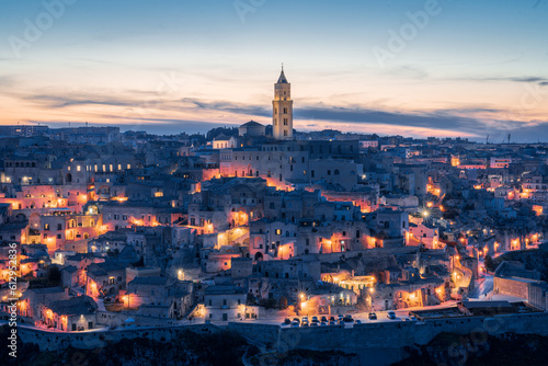 Matera city skyline, the ancient town of Matera at sunrise or sunset, Matera, Italy © Sen