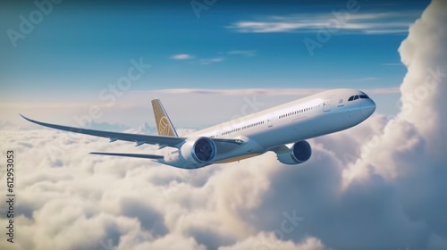 Airbus 777 flying in the air, beautiful sky, aircraft passing through the clouds, super realistic, 8K, AI generative