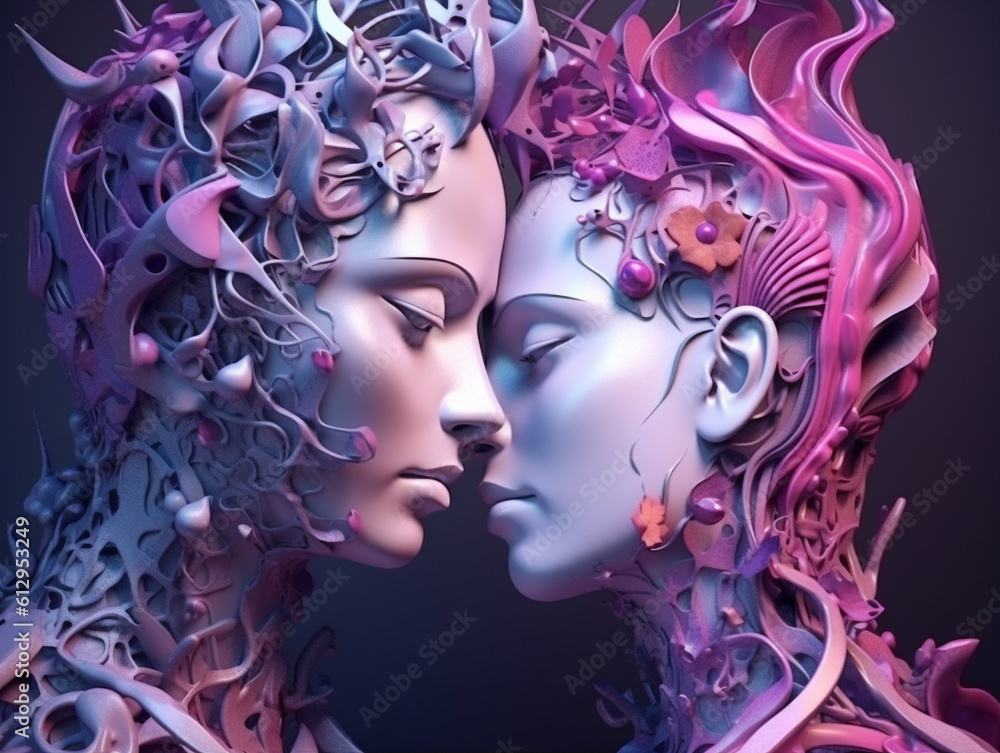 Couple kiss in metaverse virtual reality Couple kiss in metaverse virtual reality