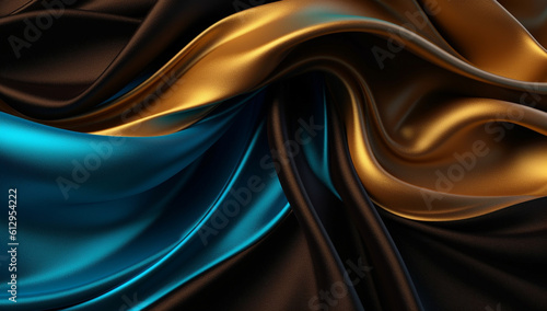 Gleaming Elegance: Contemporary Gold and Green Metal Silk Sheets Forming Waves ,Generative AI