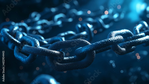 bluecolored chain on a table with an illuminated background photo
