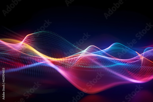 abstract futuristic background with red, blue, yellow glowing neon moving high speed wave lines and bokeh lights. Data transfer concept Fantastic wallpaper, Ai Generative