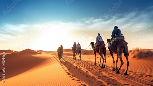 camel caravan in the desert Sahara Morrocco photo