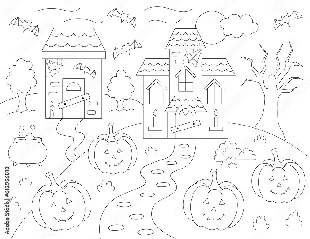 halloween coloring page. cute design with haunted houses that you can print on 8.5x11 inch paper halloween coloring page. cute design with haunted houses that you can print on 8.5x11 inch paper