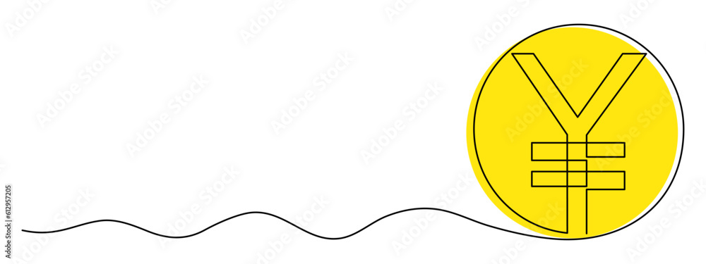 Valuta Sign Yen currency, one line art, continuous contour drawing,hand-drawn icon ...