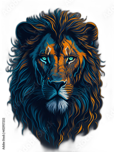  AI-generated t-shirt PNG print design showcases the majestic beauty of a colorful lion.