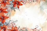 Winter watercolor background with poinsettia flowers. Generative AI.