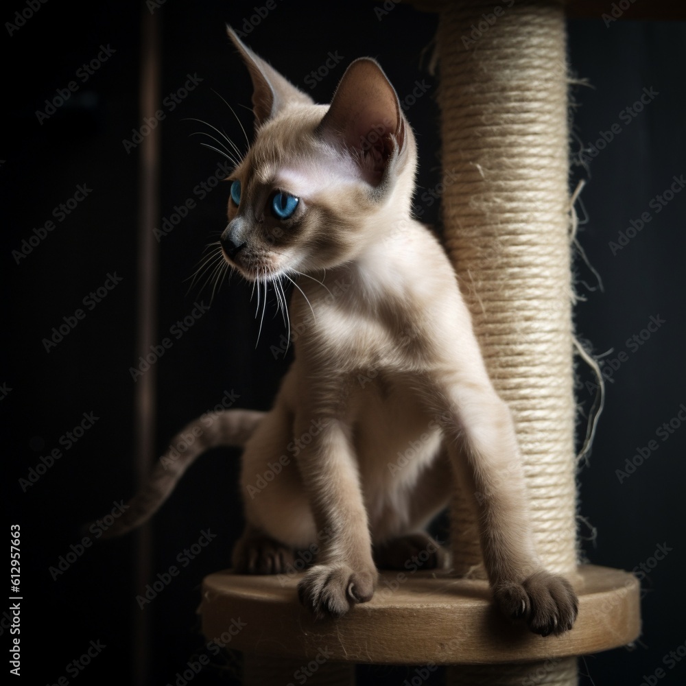 Tonkinese Kitten on Scratching Post