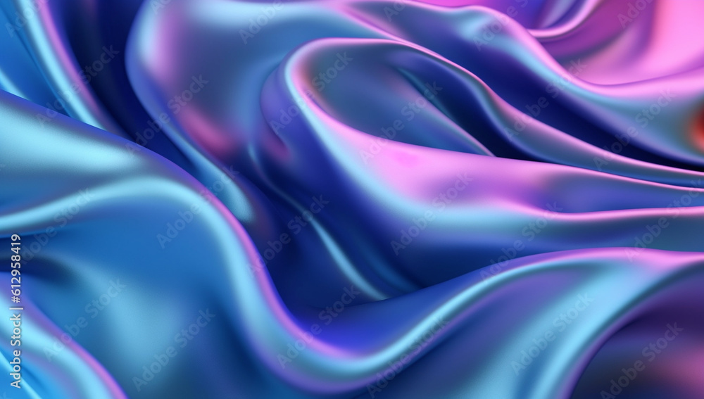 Obraz premium Enigmatic Waves: Purple and Blue Metal Silk Sheets in Motion, Generative AI