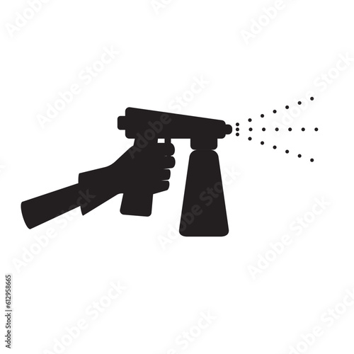Person Hands using spray tan gun silhouette icon. Clipart image isolated on white background