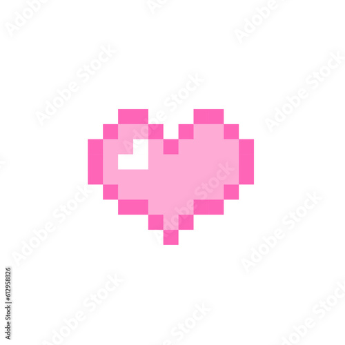 Pink pixel heart icon. Clipart image isolated on white background