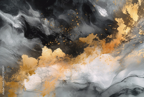 Metallic Whirlwind: Abstract Fusion of Gold, Black, and Grey, Generative AI © Adolfo Perez Design