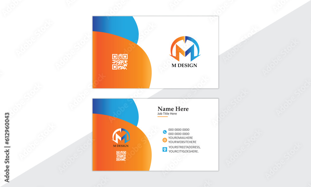 Modern Business card design. Simple, minimalistic design. With bright and colorful color. Mixture of blue and orange color are used in gradient. A card for business, flat, logo, icon etc. Modern Business card design. Simple, minimalistic design. With bright and colorful color. Mixture of blue and orange color are used in gradient. A card for business, flat, logo, icon etc.