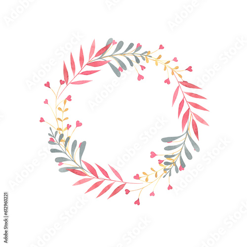 wreath of watercolor leaves hand drawn, isolated illustration for the design of cards and invitations