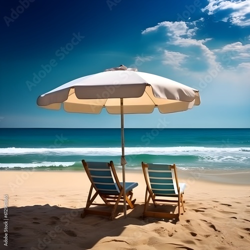 Tranquil beach haven, sandy beach, soft clouds, and haven of tranquility © Ranya Art Studio