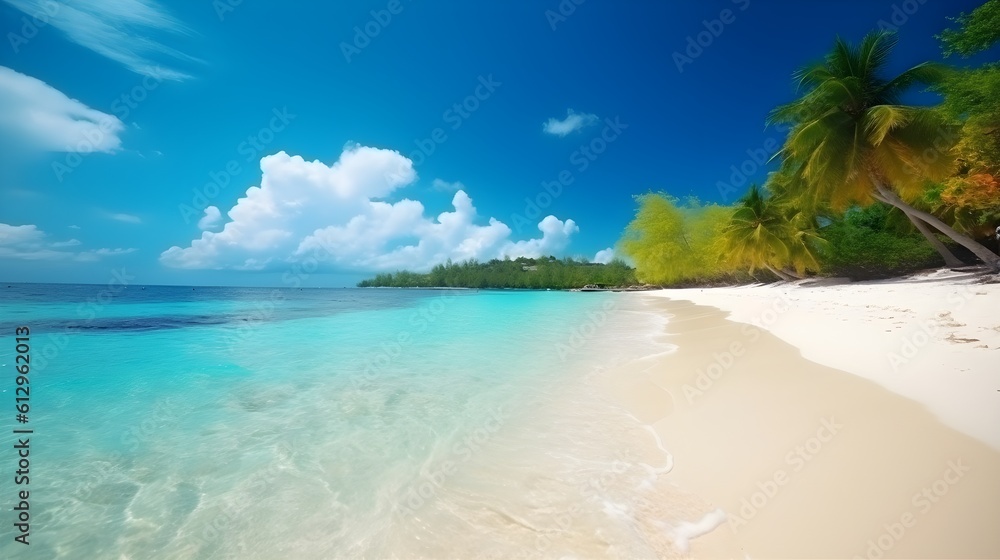 Palm paradise, breathtaking tropical beach, verdant palm trees, and oceanic splendor