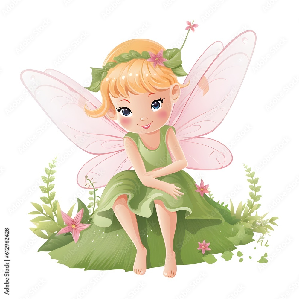 Whimsical fairy dreams, vibrant clipart of cute fairies with colorful wings and dreamy flower magic