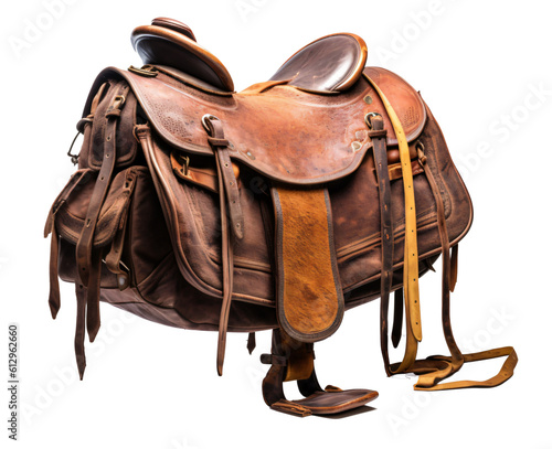 saddlebag isolated on the transparent background PNG. Top view. AI generative.