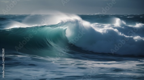 Majestic tapestry  mesmerizing sea waves  dreamy clouds  and glistening foam