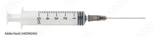 Disposable syringe with needle for injection, isolated on transparent background © elenvd