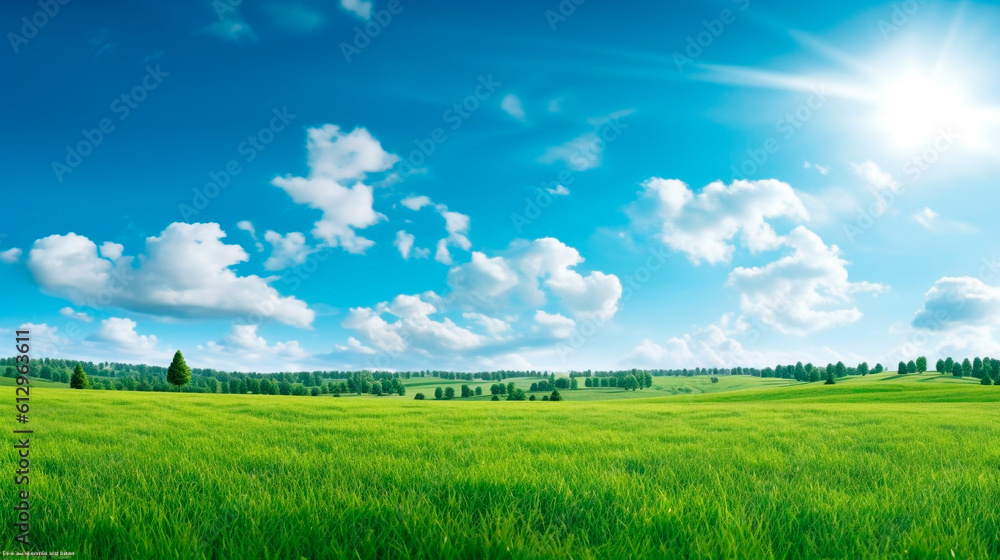 Obraz premium green grass and blue sky. Generative Ai. 