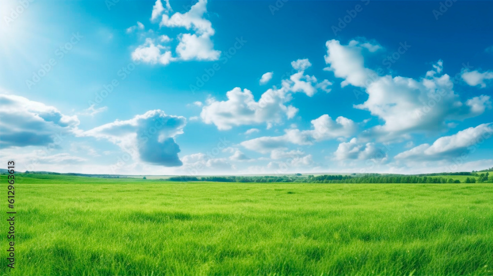 grass and blue sky. Generative Ai. grass and blue sky. Generative Ai.