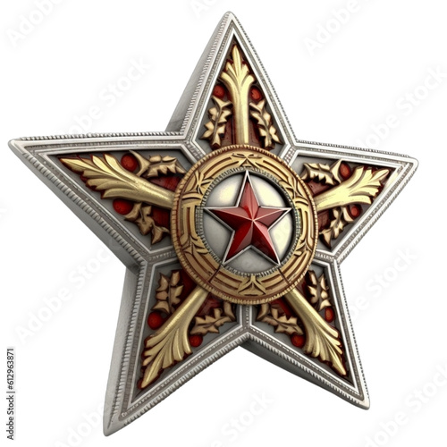 a red and gold star on a transparent background, in the style of soviet realism, white and bronze tones. Generative AI .