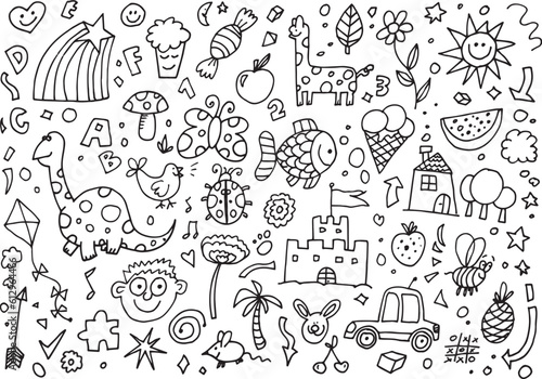 Coloring book for children, doodles vector illustration on a white background