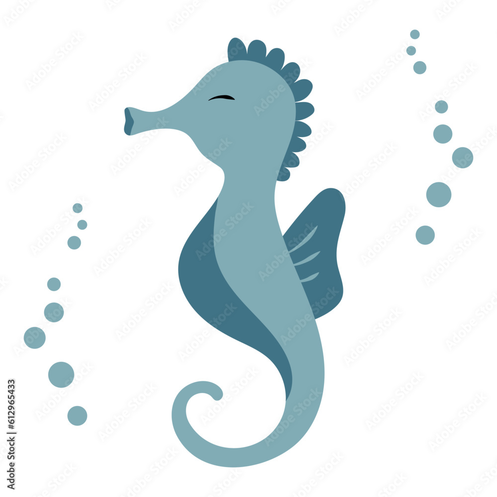 Blue vector sea horse. Cute cartoon underwater animal illustration isolated on white background. Wildlife Blue vector sea horse. Cute cartoon underwater animal illustration isolated on white background. Wildlife