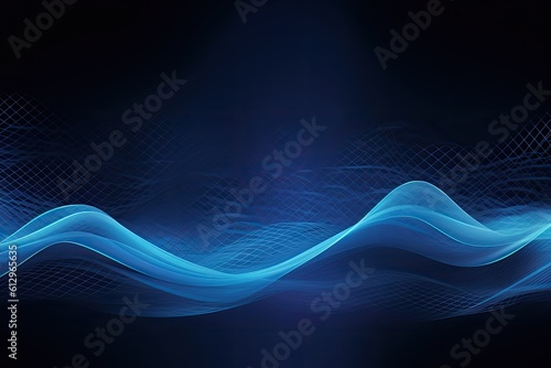 vibrant blue wave of light against a dark black background. Generative AI