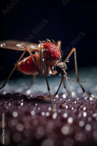 3D rendering. 3D illustration of a mosquito sucking blood, microscopic shot