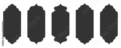 Collection of oriental style Islamic windows and arches with modern boho design. Vector illustration