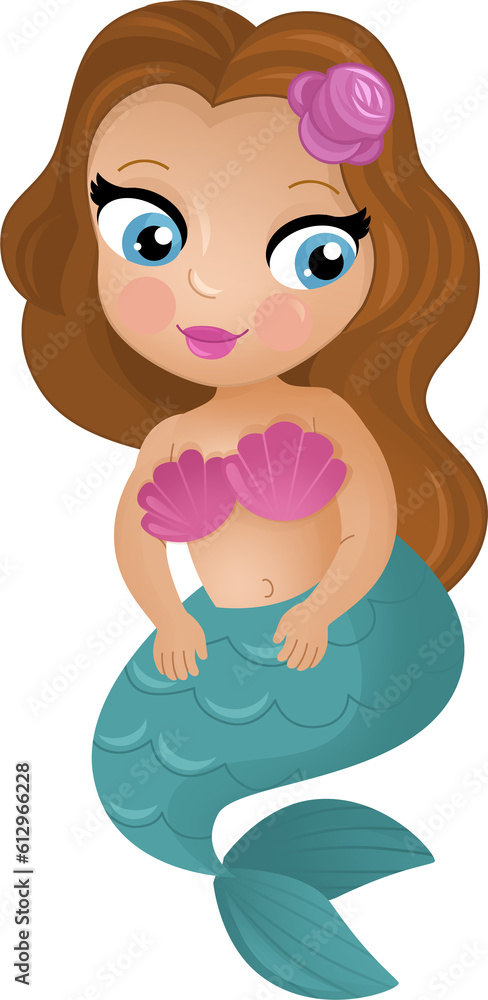 cartoon scene with happy young mermaid swimming isolated illustration for children cartoon scene with happy young mermaid swimming isolated illustration for children