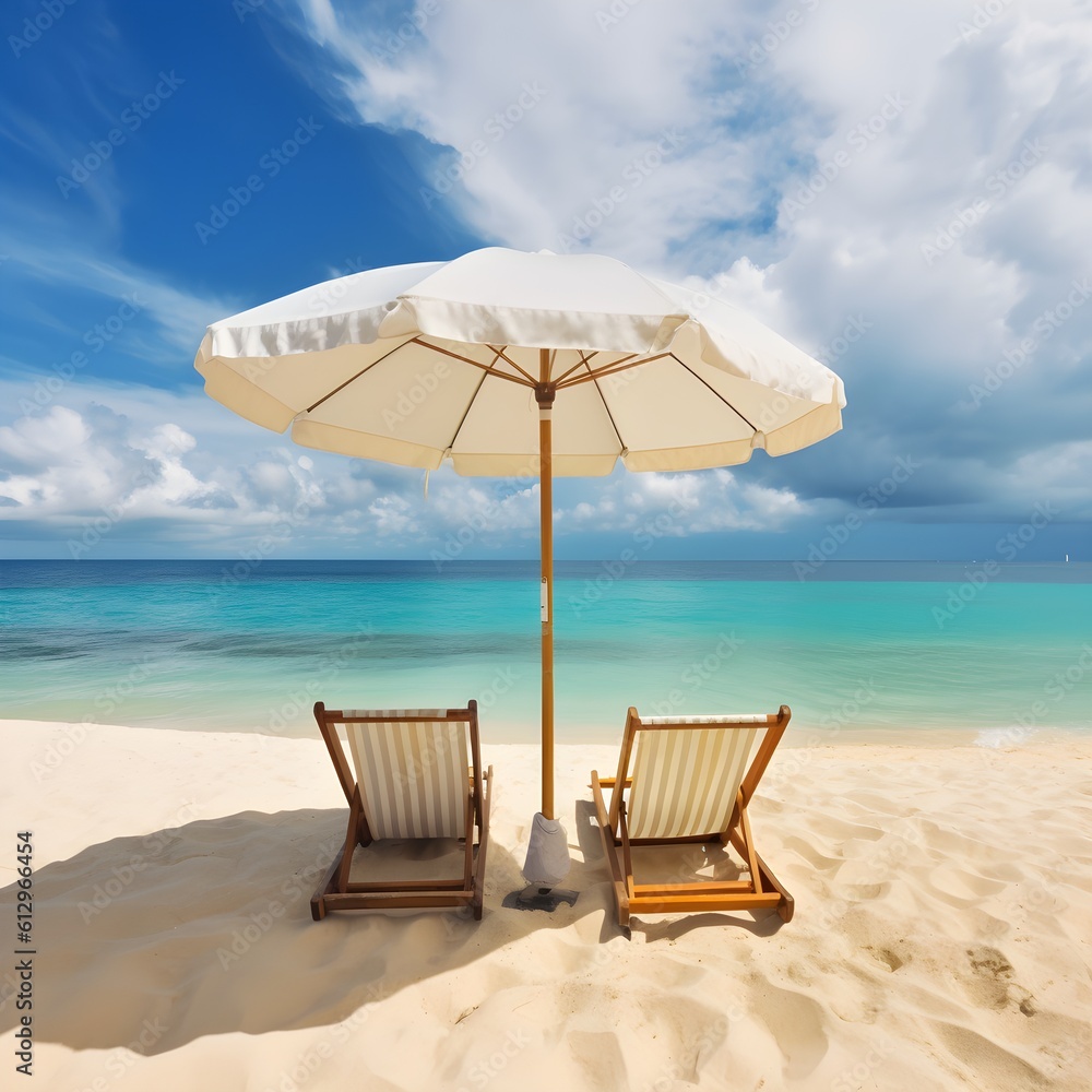 Beachfront oasis, sandy beach, whimsical clouds, and refreshing ocean breezes