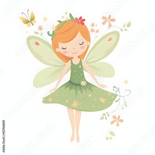 Whimsical winged wonder, adorable illustration of colorful fairies with playful wings and wonderful flower accents