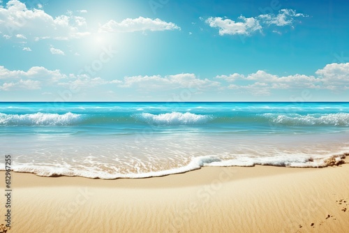 Background with sand and image of a beach. Generative AI © 2rogan