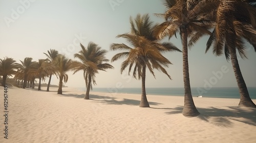 Palmy Trees Grace a Sandy Beach, Creating an Idyllic Setting for Sun-soaked Adventures © Ranya Art Studio