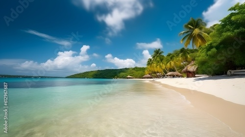 Coastal bliss, breathtaking tropical beach, swaying palm trees, and serene getaway