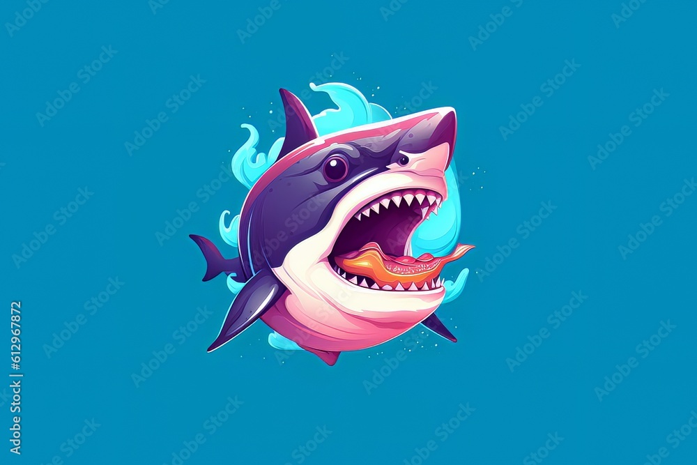 Cartoonish shark head model isolated on blue background isolated AI Generative AI Cartoonish shark head model isolated on blue background isolated AI Generative AI