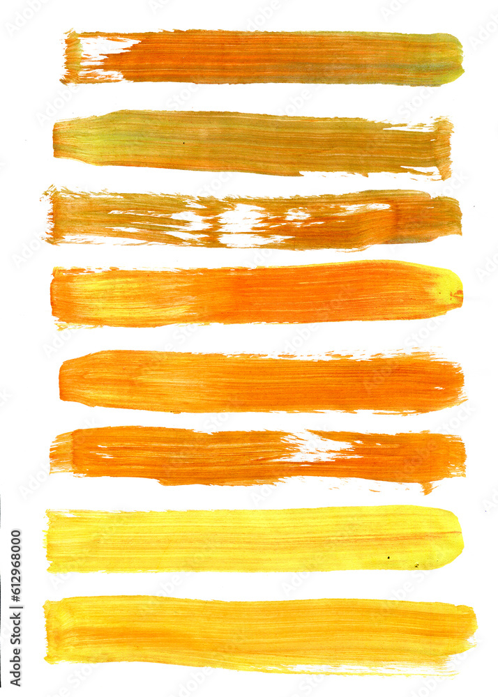 Obraz premium Abstract watercolor and acrylic line brushstroke smear painting blot. Yellow Color design element. Texture paper. Isolated on white background. 