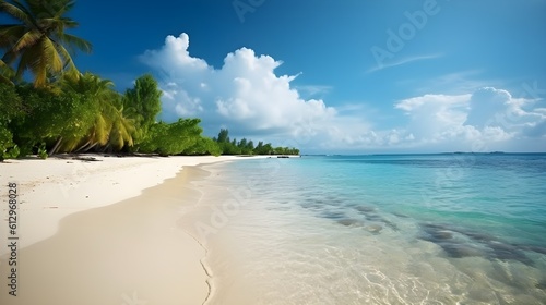 Seashore oasis, tranquil tropical beach, sun-kissed sands, and serenade of the sea