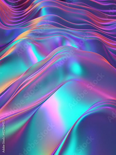 Abstract holographic background with fluorescent colors. AI generated image.