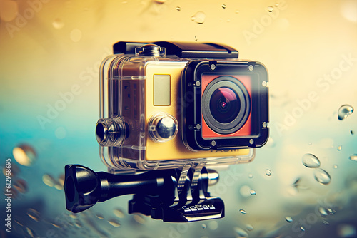 Action camera in waterproof case Generative AI