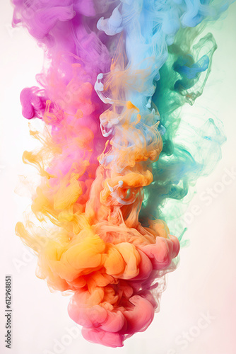 Rainbow of Acrylic Ink in Water on a white background. Color Explosion. Colorful explode. Generative AI