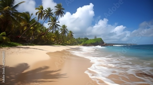 Coastal tranquility  breathtaking tropical beach  soft waves  and serene shoreline